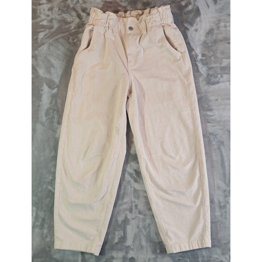American Eagle Womens Size 2 Cream Corduroy Paperbag High Waist Mom Tapered Pant